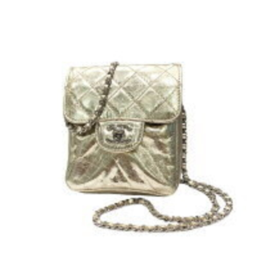 CHANEL Matelasse Chain Shoulder Bag Gold Calfskin Leather Coco Mark Wallet